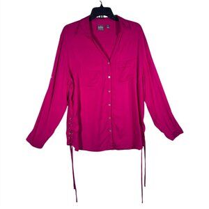 Soho Jeans Blouse Womens‎ Size 2X-Large With Lace-Up Side Details LS 100% Rayon